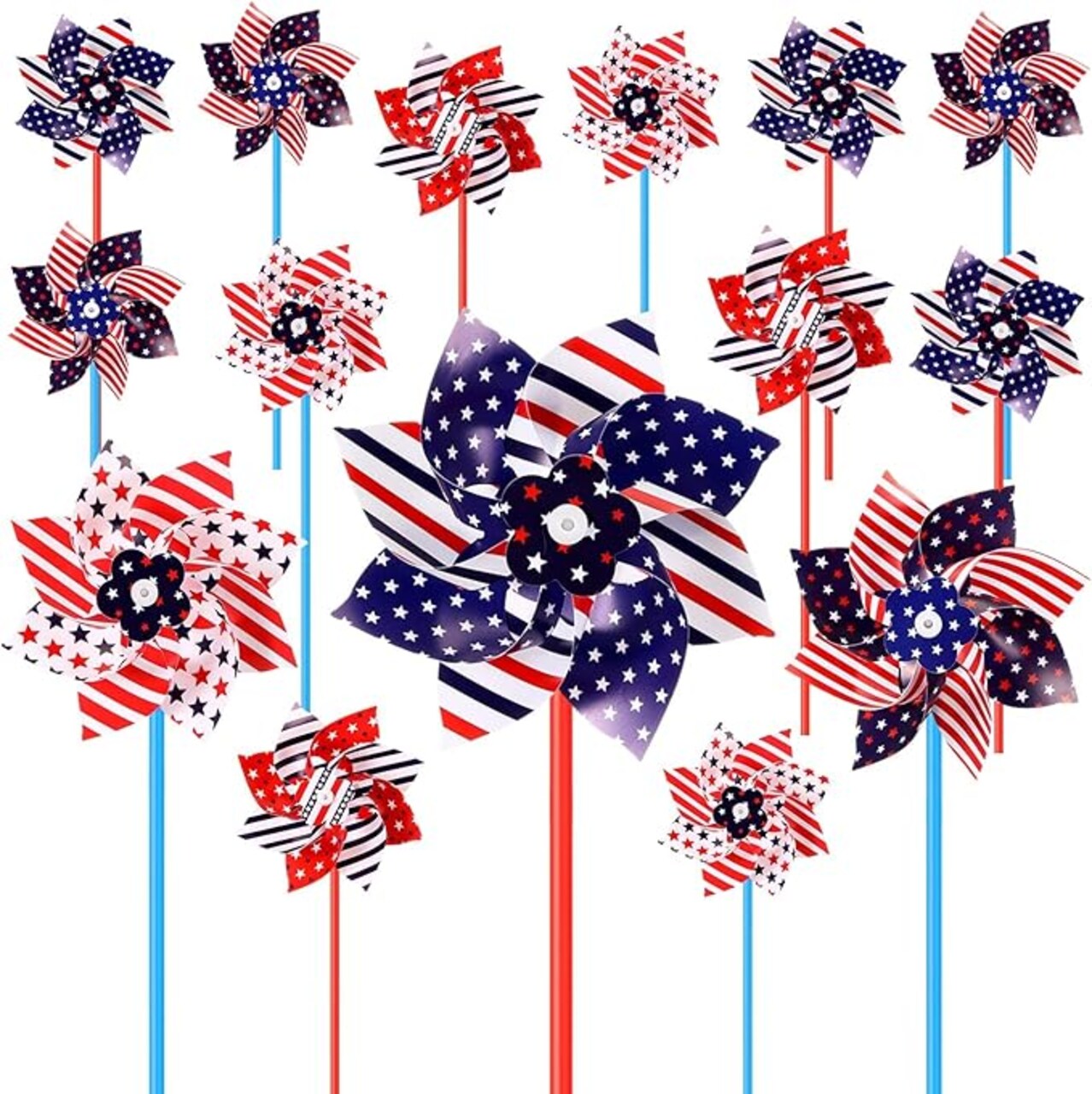 24 Pcs American Flag Patriotic Pinwheels 4th of July Pinwheels Red White and Blue Decorations Wind Spinners Outdoor Decor Windmills for Yard Garden, Independence Day Party Supplies